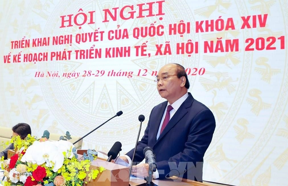 Thủ tướng Chính phủ Nguyễn Xuân Phúc phát biểu khai mạc Hội nghị. (Ảnh chụp qua màn hình). Ảnh: H.Gia