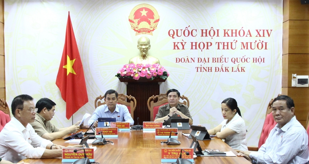 Đại biểu Quốc hội tỉnh Đắk Lắk tham dự Kỳ họp thứ 10, Quốc hội khóa XIV bằng hình thức trực tuyến.  Ảnh: Duy Tiến