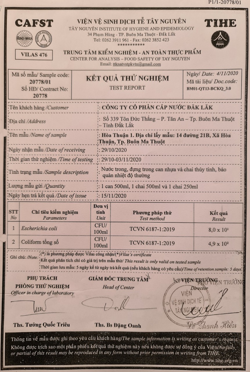 Các chỉ số E.Coli, Coliform, nitrat trong mẫu nước thử nghiệm vượt ngưỡng tiêu chuẩn so với tiêu chuẩn QCVN01-1:2018/BYT của Bộ Y tế. 