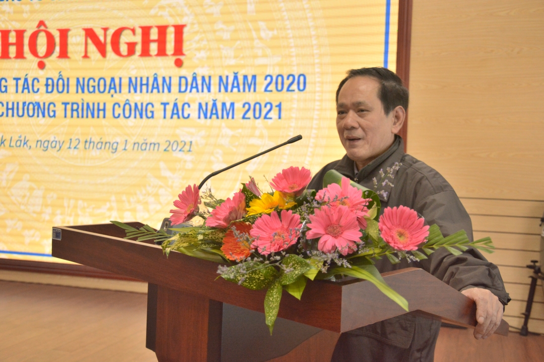 Chủ tịch Liên hiệp các tổ chức hữu nghị tỉnh Đinh Tiến Dũng tóm tắt kết quả công tác năm 2020.
