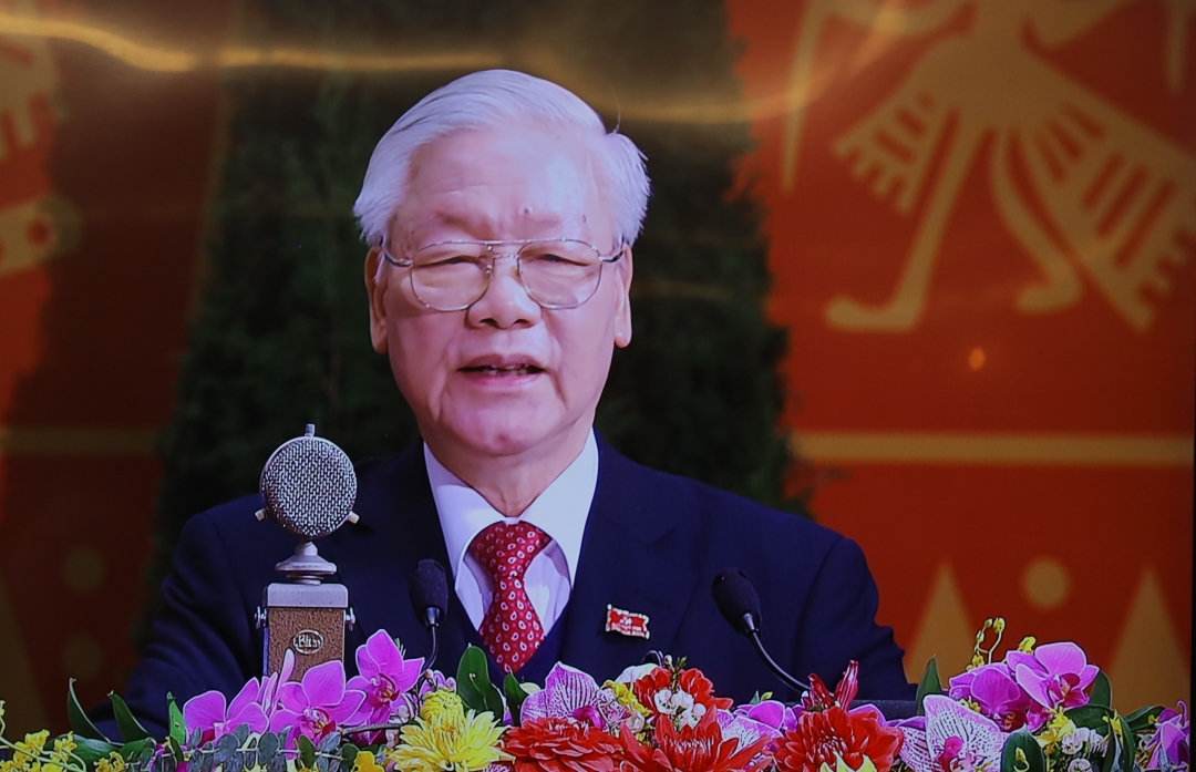 Đồng chí Nguyễn Phú Trọng, Tổng Bí thư, Chủ tịch Nước phát biểu tại Đại hội XIII.