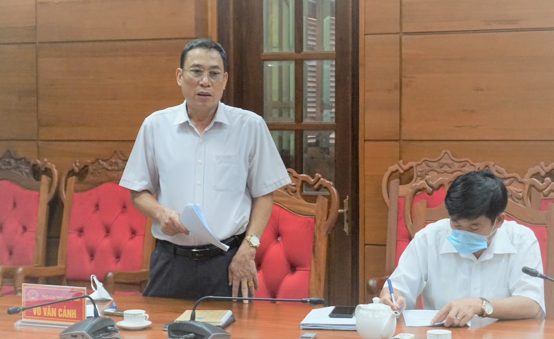 Phó Chủ tịch UBND tỉnh Võ Văn Cảnh phát biểu tại cuộc họp.